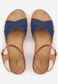 Born2be - Niebieskie Sandały VICES na Płaskiej Podeszwie z Paskiem w Kształcie X Doriven. Okazja: na co dzień, na randkę, na spacer. Zapięcie: pasek. Kolor: niebieski. Materiał: len. Sezon: lato. Obcas: na płaskiej podeszwie. Styl: casual, elegancki #2