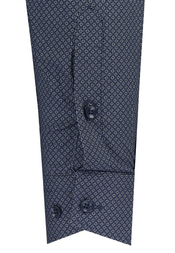 Koszula Wizytowa z Prostym Krojem - Victorio - Granatowa w Drobny Wzór. Okazja: na co dzień. Kolor: niebieski. Materiał: elastan, bawełna. Długość rękawa: długi rękaw. Długość: długie. Styl: wizytowy