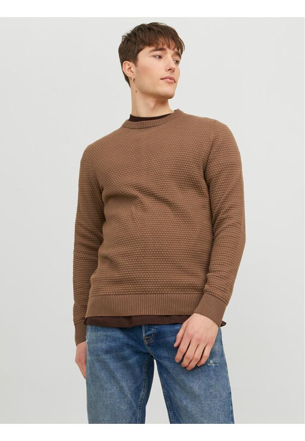 Jack & Jones Sweter 12212816 Brązowy Regular Fit. Kolor: brązowy. Materiał: bawełna