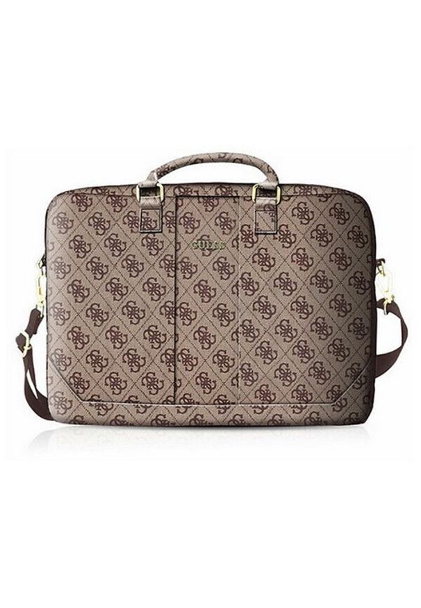 Guess 4G Uptown 15" brązowa. Kolor: brązowy. Materiał: skóra. Wzór: aplikacja. Styl: elegancki
