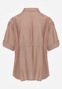 Renee - Beżowa Koszula z Bawełną o Nietoperzowym Kroju z Wiązaniem w Stylu Utility Kelathe. Kolor: beżowy. Materiał: bawełna #3