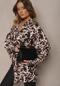 Renee - Brązowa Koszula z Wiskozy z Lnem i Abstrakcyjnym Wzorem Emariline. Okazja: na co dzień. Kolor: brązowy. Materiał: wiskoza, len. Styl: casual, wizytowy #3