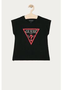 Guess Jeans - T-shirt dziecięcy 118-175 cm. Kolor: czarny. Materiał: jeans. Wzór: nadruk #1