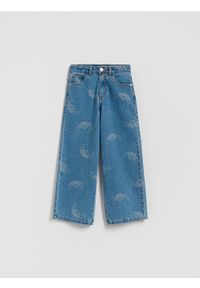 Reserved - Jeansy wide leg Lilo i Stitch - niebieski. Kolor: niebieski