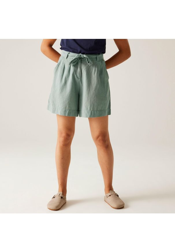 Regatta - Damskie spodenki Sabela II. Kolor: szary. Materiał: bawełna, len. Sport: turystyka piesza