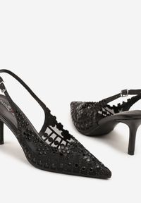 Renee - Czarne Sandały na Szpilce Slingback z Ażurową Cholewką Latilena. Okazja: na spotkanie biznesowe, na co dzień. Nosek buta: szpiczasty. Zapięcie: sprzączka. Kolor: czarny. Wzór: ażurowy. Sezon: lato. Obcas: na szpilce. Styl: biznesowy, casual, elegancki #6