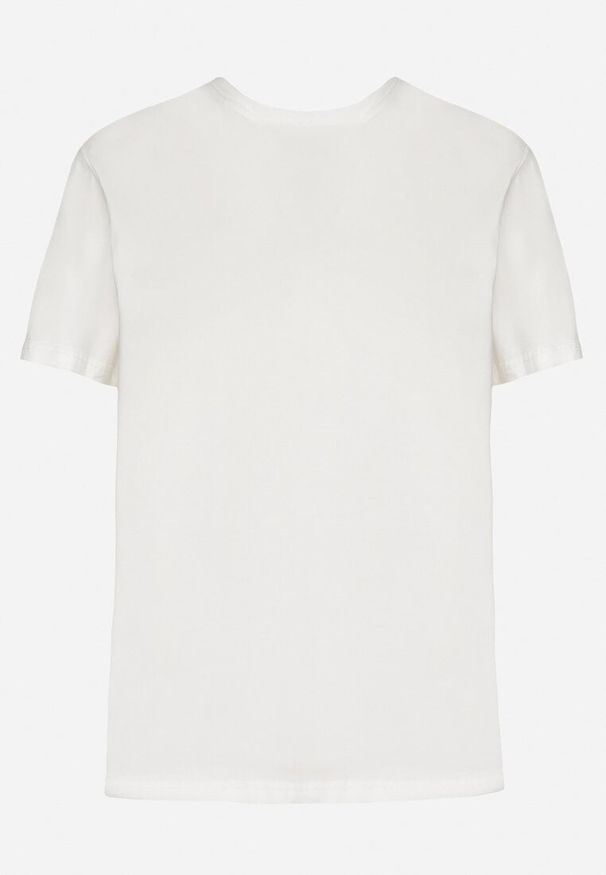 Born2be - Biały T-shirt z Bawełny Ozdobiony Naszywką Firolee. Okazja: na co dzień. Kolor: biały. Materiał: bawełna. Wzór: aplikacja. Styl: casual