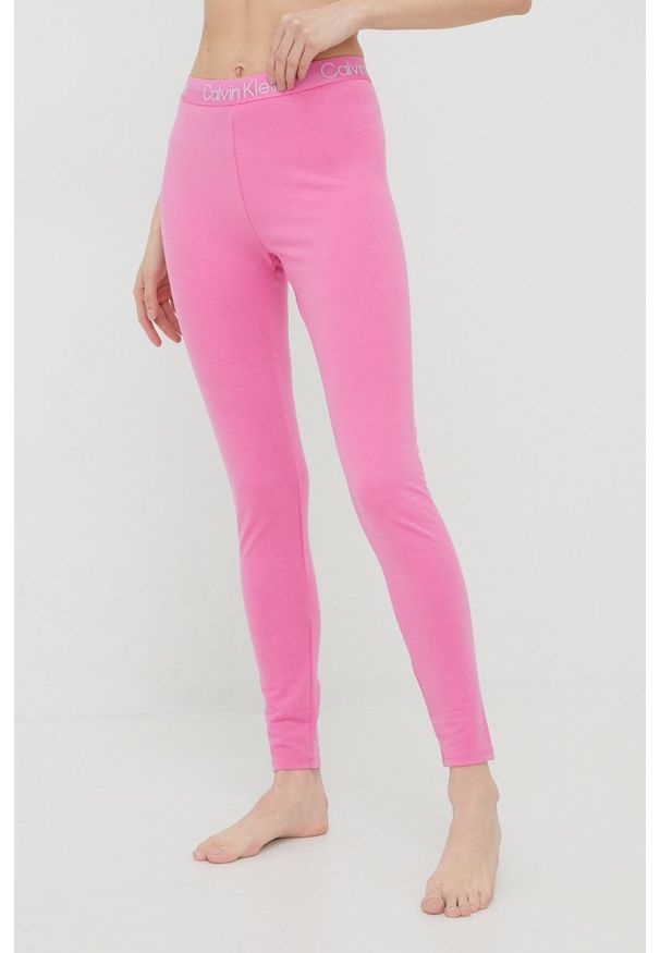 Calvin Klein Underwear legginsy piżamowe damskie kolor fioletowy z nadrukiem. Kolor: różowy. Materiał: dzianina. Wzór: nadruk