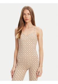 Guess Top V5YP11 MC03W Beżowy Slim Fit. Kolor: beżowy. Materiał: syntetyk