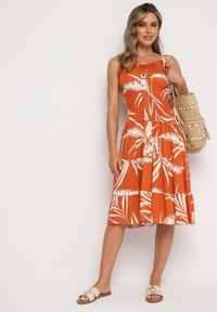 Born2be - Pomarańczowa Wiskozowa Sukienka na Ramiączkach z Gumką w Pasie Oslifea. Okazja: na co dzień, na imprezę. Kolor: pomarańczowy. Materiał: wiskoza. Długość rękawa: na ramiączkach. Wzór: aplikacja. Sezon: lato. Styl: casual #6