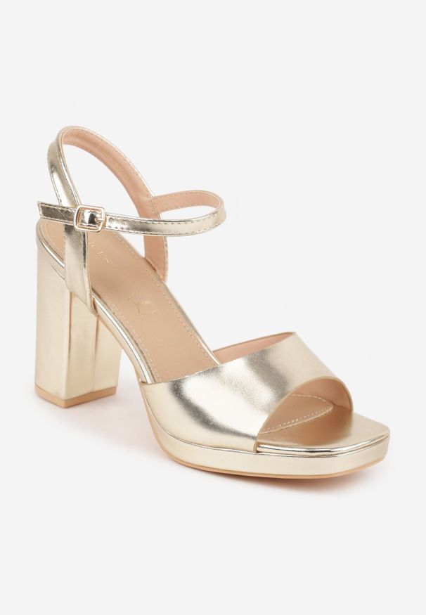 Born2be - Złote Sandały VICES na Słupku i Platformie z Wkładką ze Skóry Naturalnej Azimara. Okazja: na randkę, na wesele, na ślub cywilny. Zapięcie: pasek. Kolor: złoty. Materiał: skóra. Obcas: na platformie. Styl: wizytowy