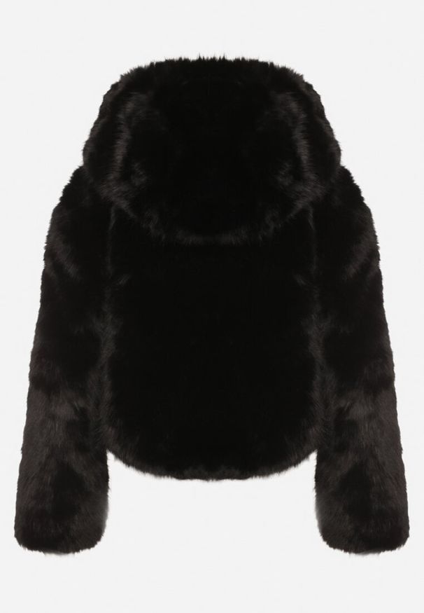 Born2be - Czarna Futrzana Kurtka z Nieodpinanym Kapturem Zetena. Kolor: czarny. Materiał: futro. Styl: elegancki, klasyczny