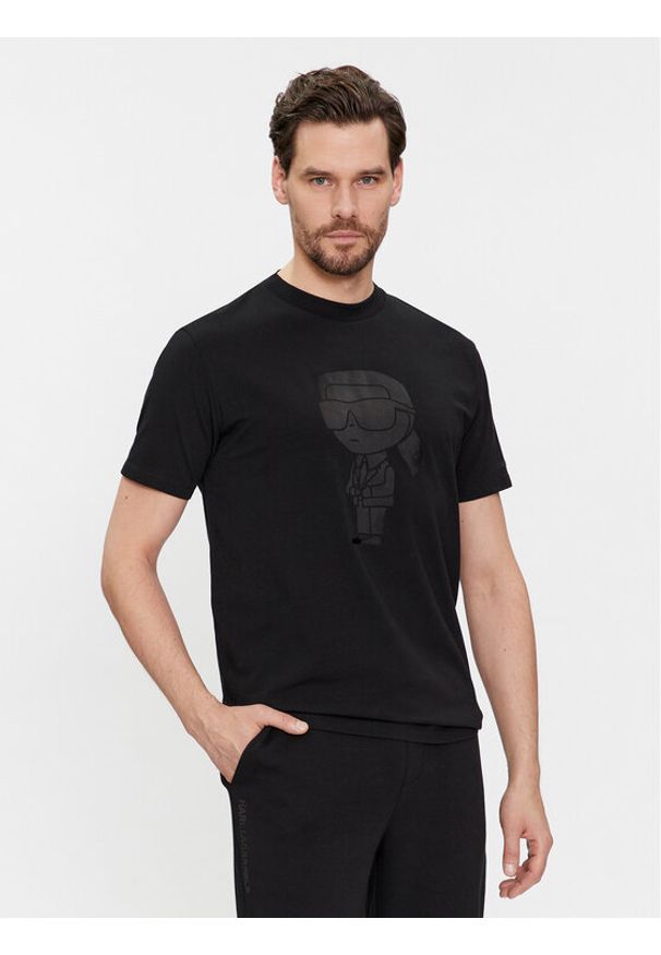 Karl Lagerfeld - KARL LAGERFELD T-Shirt 755400 541221 Czarny Regular Fit. Typ kołnierza: dekolt w karo. Kolor: czarny. Materiał: bawełna