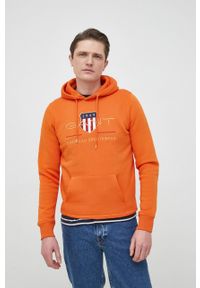 GANT - Gant bluza męska kolor pomarańczowy z kapturem z aplikacją. Okazja: na co dzień. Typ kołnierza: kaptur. Kolor: pomarańczowy. Wzór: aplikacja. Styl: casual #2