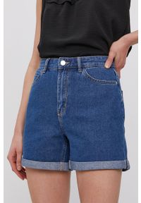 only - Only Szorty jeansowe damskie gładkie high waist. Okazja: na co dzień. Stan: podwyższony. Kolor: niebieski. Materiał: jeans. Wzór: gładki. Styl: casual #1
