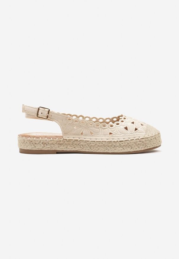 Born2be - Beżowe Sandały Espadryle Slingback z Plecionką i Ażurową Cholewką Loriene. Okazja: na co dzień. Zapięcie: pasek. Kolor: beżowy. Wzór: ażurowy. Obcas: na obcasie. Styl: casual, elegancki. Wysokość obcasa: niski