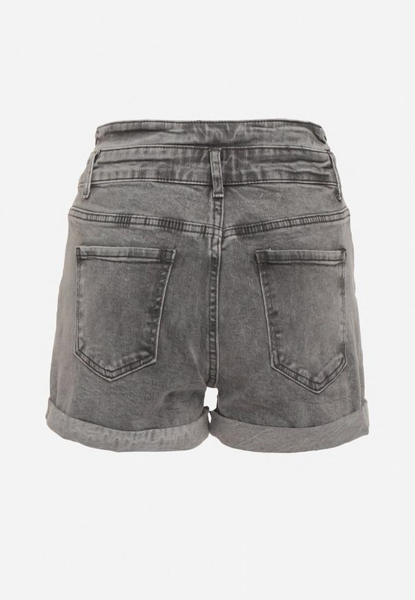 Born2be - Szare Jeansowe Szorty z Bawełny z Podwyższonym Stanem Nemorea. Okazja: na co dzień. Stan: podwyższony. Kolor: szary. Materiał: jeans, bawełna. Sezon: lato. Styl: casual, klasyczny