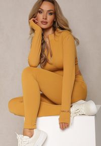 Renee - Żółte Prążkowane Legginsy z Wysokim Stanem Amokka. Stan: podwyższony. Kolor: żółty. Materiał: prążkowany