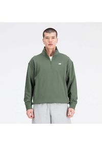 Bluza męska New Balance MT31501DON – zielona. Kolor: zielony. Materiał: dresówka, prążkowany, bawełna