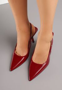 Renee - Bordowe Lakierowane Czółenka na Kaczuszce Slingback Silvesa. Okazja: na co dzień. Kolor: czerwony. Materiał: lakier. Obcas: na szpilce. Styl: klasyczny, casual, elegancki #6