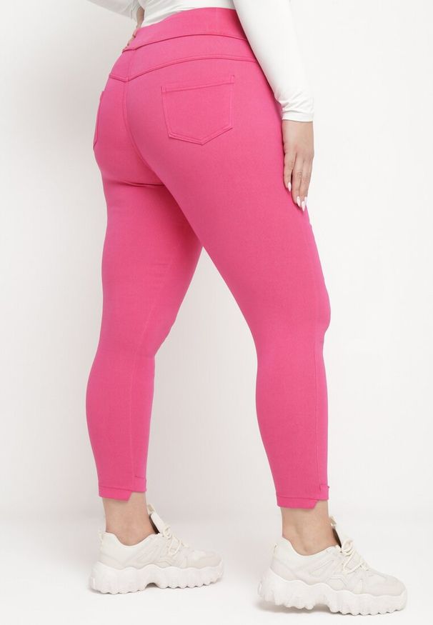 Born2be - Ciemnoróżowe Spodnie Skinny z Kieszeniami Afrina. Kolekcja: plus size. Kolor: różowy. Długość: do kostek