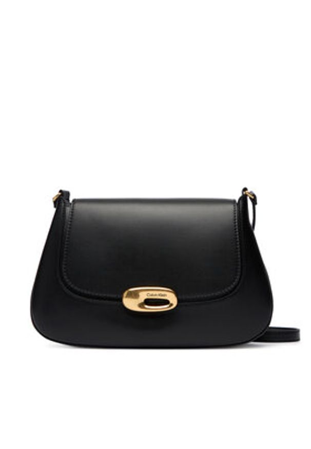 Calvin Klein Torebka Hardware Flap Medium Crossbody LV04F3401G Czarny. Kolor: czarny. Materiał: skórzane