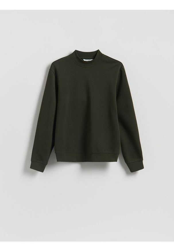 Reserved - Bluza ze stójką - ciemnozielony. Typ kołnierza: kołnierzyk stójkowy. Kolor: zielony. Materiał: dzianina, bawełna
