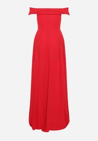 Born2be - Czerwona Koktajlowa Rozkloszowana Sukienka z Hiszpańskim Dekoltem i Rozcięciem na Nogę Gralia. Okazja: na ślub cywilny, na wesele, na studniówkę. Kolor: czerwony. Typ sukienki: rozkloszowane. Styl: wizytowy #7