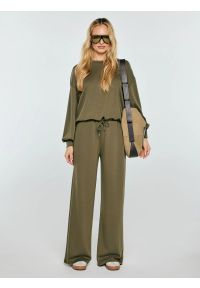 Big-Star - Spodnie damskie dresowe z szeroką nogawką khaki Lunarap 303. Kolor: zielony. Materiał: dresówka. Styl: elegancki, wizytowy #6