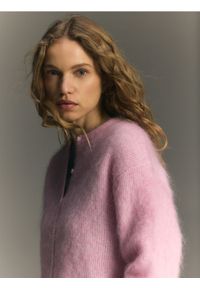 Reserved - Kardigan z wełną i moherem - różowy. Kolor: różowy. Materiał: wełna, moher #1