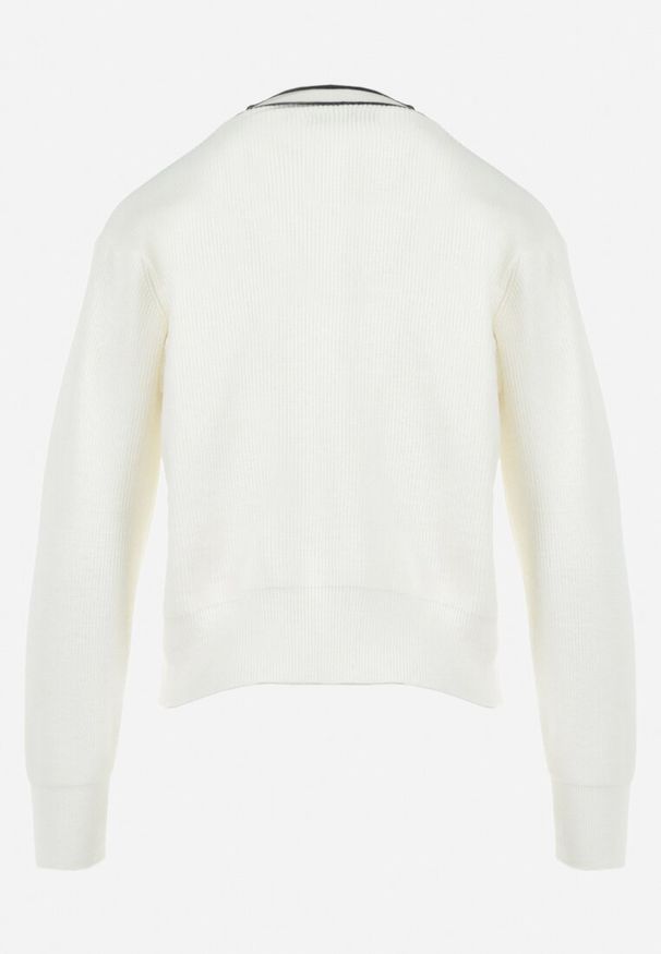 Born2be - Biały Kardigan z Wiskozy i Łańcuszkami Seime. Okazja: na co dzień. Kolor: biały. Materiał: wiskoza. Styl: elegancki, klasyczny, casual