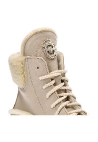 Beżowe Botki Lemar Skórzane Ocieplane Buty Damskie. Kolor: beżowy. Materiał: skóra. Szerokość cholewki: normalna #5