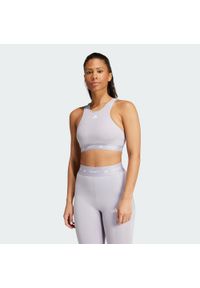 Adidas - Biustonosz Techfit Medium-Support High-Neck. Kolor: szary. Materiał: materiał. Technologia: Techfit (Adidas). Sport: fitness