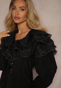 Renee - Czarna Wieczorowa Koszula z Ozdobnymi Falbanami i Guzikami Lerellia. Okazja: na co dzień. Kolor: czarny. Materiał: jeans. Styl: wizytowy #3