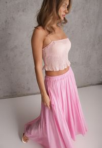 Renee - Różowa Rozkloszowana Spódnica z Bawełny w Stylu Preppy Petrra. Okazja: na co dzień. Kolor: różowy. Materiał: bawełna. Długość: krótkie. Styl: casual #1