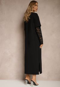 Renee - Czarna Sukienka z Bawełny o Kroju Typu T-shirt z Koronką i Rozcięciami Tanisla. Okazja: na co dzień. Kolor: czarny. Materiał: bawełna, koronka. Wzór: koronka. Typ sukienki: proste, sportowe. Styl: sportowy, elegancki, casual