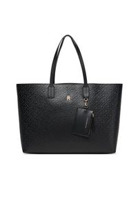 TOMMY HILFIGER - Tommy Hilfiger Torebka Th Icon Tote Mono AW0AW17687 Czarny. Kolor: czarny. Materiał: skórzane
