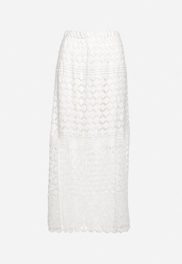 Born2be - Biała Ażurowa Spódnica z Gumką w Pasie Laloemy. Okazja: na co dzień. Kolor: biały. Wzór: ażurowy. Styl: casual, elegancki