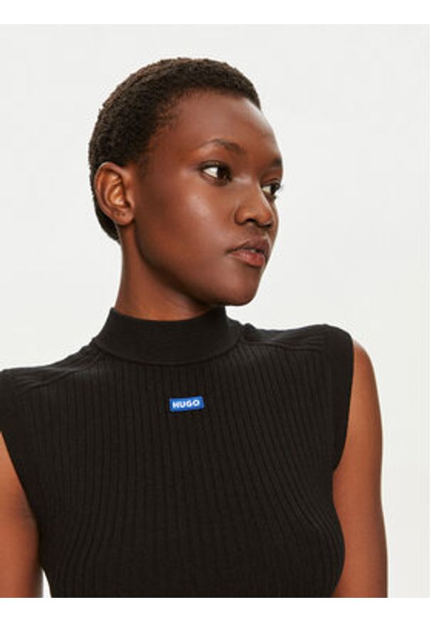 Hugo - HUGO Sukienka dzianinowa Scooler 50518301 Czarny Slim Fit. Kolor: czarny. Materiał: syntetyk, wiskoza