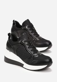 Born2be - Czarne Sneakersy Chylera. Zapięcie: sznurówki. Kolor: czarny. Materiał: materiał. Szerokość cholewki: normalna. Obcas: na koturnie #3