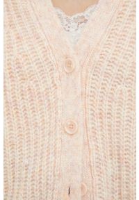 Vero Moda kardigan z domieszką wełny damski kolor pomarańczowy. Kolor: pomarańczowy. Materiał: wełna. Długość rękawa: raglanowy rękaw. Wzór: ze splotem #4