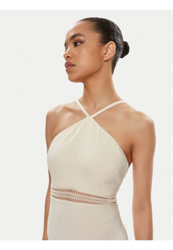 Patrizia Pepe Sukienka letnia 2A2729/A268-W362 Écru Slim Fit. Materiał: syntetyk, len. Sezon: lato