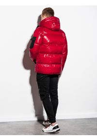Ombre Clothing - Kurtka męska zimowa C457 - czerwona - XL. Kolor: czerwony. Materiał: poliester. Wzór: aplikacja. Sezon: zima #6