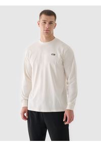 4f - 4F Longsleeve oversize z nadrukiem męski - biały XL. Okazja: na co dzień. Kolor: biały. Materiał: jersey, bawełna, dzianina. Długość rękawa: długi rękaw. Długość: długie. Wzór: nadruk. Styl: sportowy, klasyczny, casual #1