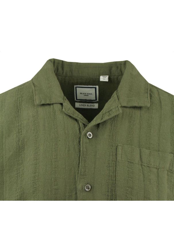 Letnia Koszula Weekendowa z Lnem - Brave Soul - Khaki. Okazja: na co dzień. Kolor: brązowy. Materiał: len, bawełna. Sezon: lato. Styl: casual