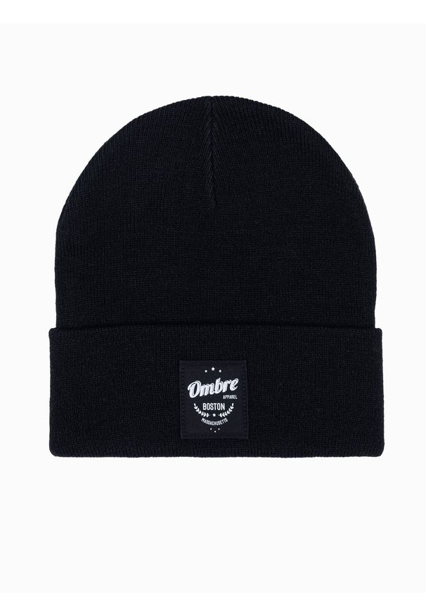Ombre Clothing - Czapka męska H103 - czarna - uniwersalny. Kolor: czarny. Materiał: akryl