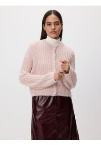 Reserved - Kardigan z ozdobnym splotem - brudny róż. Kolor: różowy. Materiał: dzianina. Wzór: ze splotem