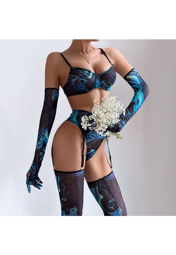 Intica - Komplet bielizny pięcioczęściowy elegancki na wieczór Shafeeka. Kolor: wielokolorowy. Materiał: materiał