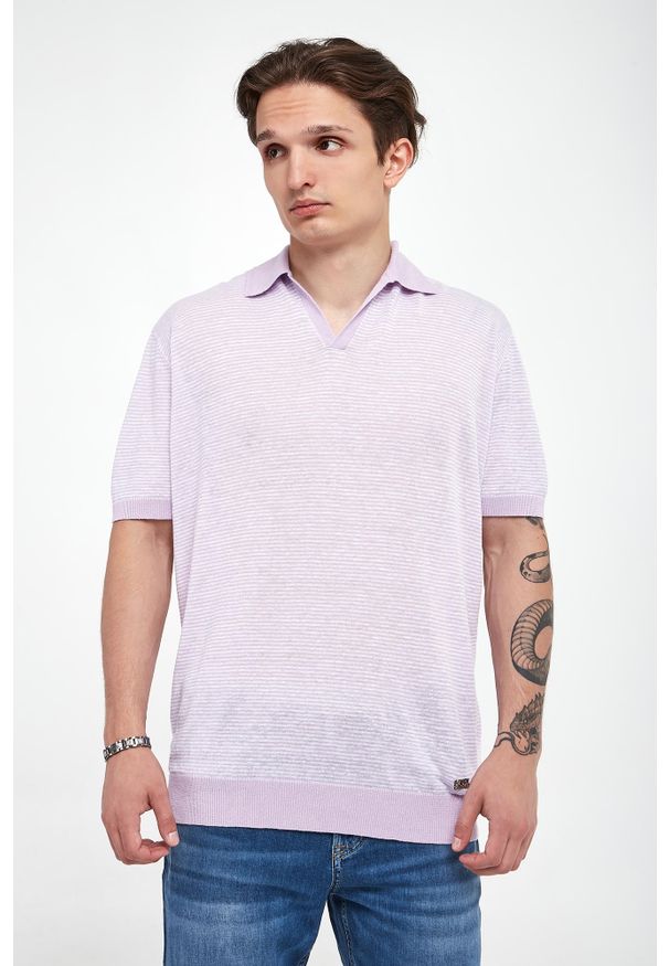 Karl Lagerfeld - Polo męskie lniane KARL LAGERFELD. Typ kołnierza: polo. Materiał: len