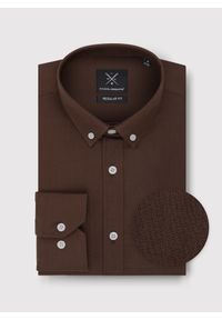 Pako Lorente - PAKO LORENTE – Brązowa bawełniana koszula męska. Kolor: czarny, brązowy, zielony. Materiał: bawełna. Długość rękawa: długi rękaw. Długość: długie. Wzór: gładki #1